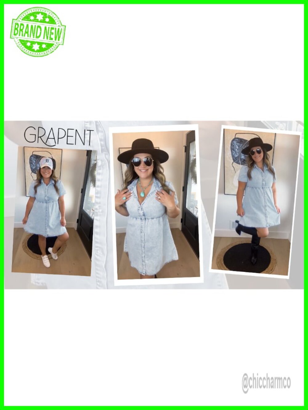 Babydoll Tiered Short Sleeve Button Down Denim Dress - Picture 6 of 6